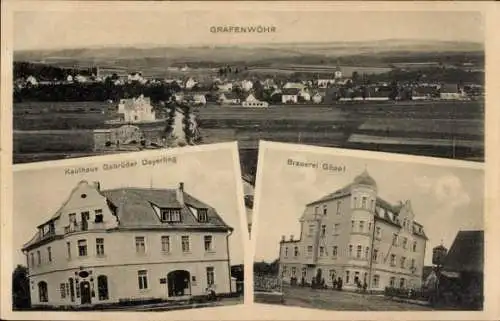 Ak Grafenwöhr in der Oberpfalz Bayern, Panorama, Kaufhaus Gebrüder Deyerling, Brauerei Göppl