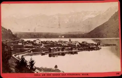 Kabinett Foto Zell am See in Salzburg, Blick auf den Ort gegen das Steinerne Meer, 1887