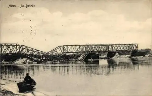 Ak Jelgava Mitau Lettland, Zerstörte Aa-Brücke