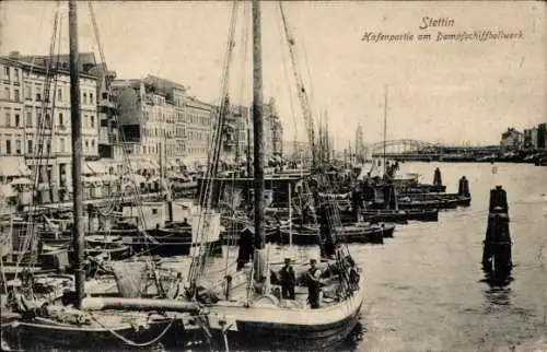 Ak Szczecin Stettin Pommern, Hafen, Dampfschiffbollwerk