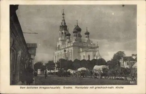 Ak Hrodna Grodno Weißrussland, Marktplatz, Griechisch-katholische Kirche