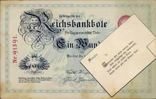 Geldschein Ak Glückwunsch Neujahr, Reichsbanknote, Pro Tag so eine echte Note