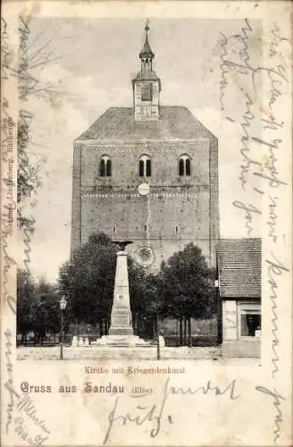 Ak Sandau an der Elbe, Kirche, Kriegerdenkmal