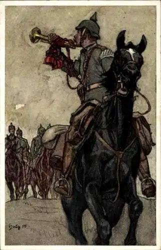 Künstler Ak Haug, Robert, Königs Dragoner, Soldaten, Pferde, I. WK