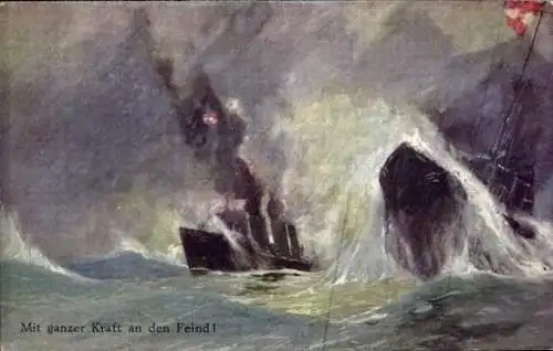 Ak Österreichische Kriegsschiffe, Torpedoboote im Angriff, Mit ganzer Kraft an den Feind