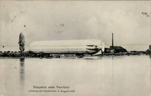 Ak Oppenheim am Oberrhein, Zeppelin Luftschiff LZ 4, Fernfahrt, Zwischenlandung 1908, Kornsand