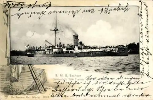 Passepartout Ak Deutsches Kriegsschiff, SMS Sachsen, Kaiserliche Marine