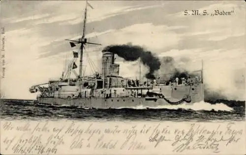 Ak Deutsches Kriegsschiff, SMS Baden, Panzerschiff