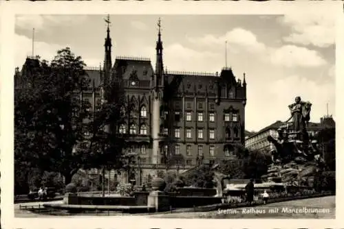 Ak Szczecin Stettin Pommern, Rathaus, Manzelbrunnen