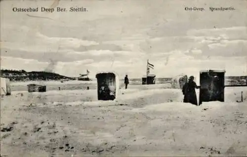 Ak Mrzeżyno Ostseebad Deep Pommern, Strand, Strandkörbe