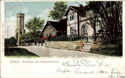 Ak Jena in Thüringen, Forsthaus, Kriegerdenkmal