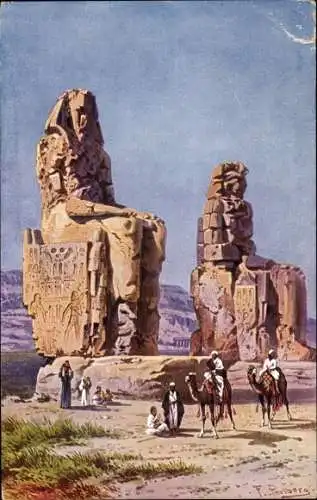 Künstler Ak Perlberg, F., Theben Ägypten, The Colosses at Thebes, Kamele