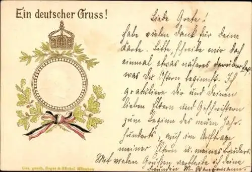 Präge Ak Kaiser Wilhelm II., Ein deutscher Gruß, Eichenlaub, Krone