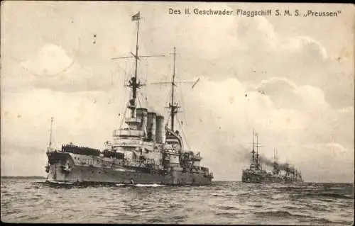 Ak Deutsche Kriegsschiffe, II. Geschwader, Flaggschiff SMS Preußen, Kaiserliche Marine