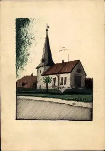 Handgemalt Ak Blick zu einer Kirche