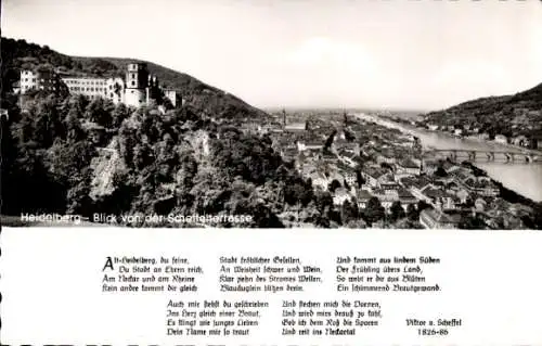 Ak Heidelberg am Neckar, Teilansicht, Schloss, Blick von der Scheffelterrasse, Gedicht