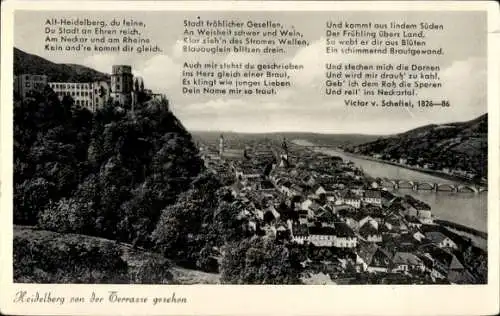 Ak Heidelberg am Neckar, Teilansicht, Schloss, Blick von der Terrasse, Gedicht