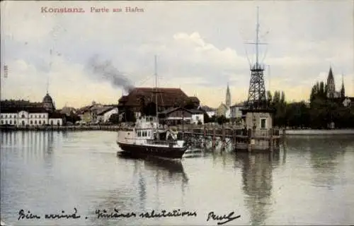 Ak Konstanz am Bodensee, Hafen, Dampfer