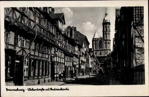 Ak Braunschweig in Niedersachsen, Weberstraße und Andreaskirche