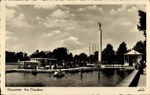 Ak Hannover in Niedersachsen, Maschsee, Anlegestelle, Ruderboot