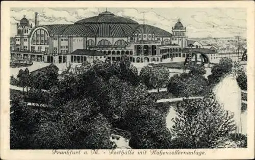 Künstler Ak Frankfurt am Main, Festhalle mit Hohenzolleranlage