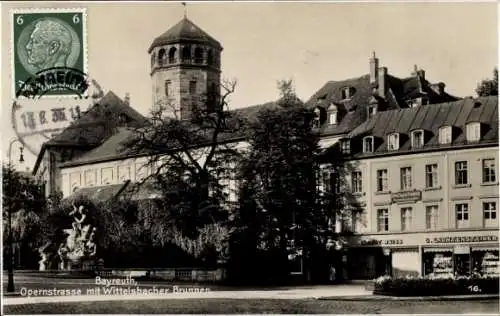 Ak Bayreuth in Oberfranken, Opernstraße, Wittelsbacher Brunnen, Dauermodesalon A. A. Paschold