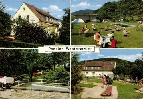 Ak Callenhardt Kallenhardt Rüthen in Westfalen, Pension Westermeier, Garten, Tretbecken, Minigolf