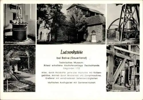 Ak Wocklum Balve im Sauerland, Technisches Museum Luisenhütte, Kolbengebläse, Hochofenabstich