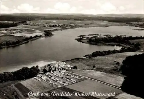 Ak Schmidthahn Dreifelden im Westerwald, Campingplatz Dreifelder Weiher, Luftaufnahme