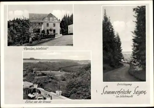 Ak Seyen Niederwambach im Westerwald, Pension "Waldeck", Blick von der Terrasse, Ortseingang