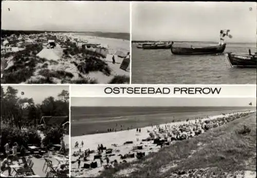 Ak Ostseebad Prerow auf dem Darß, Strand, Fischerboote, Strandstraße