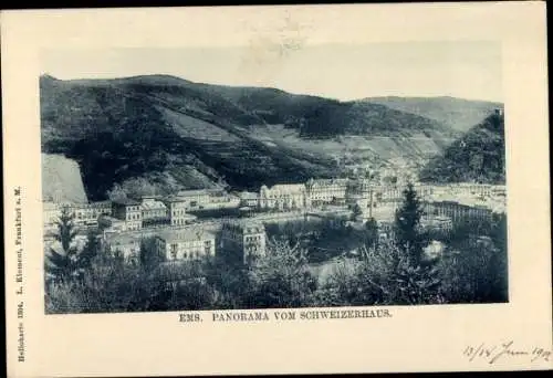 Ak Bad Ems an der Lahn, Panorama vom Schweizerhaus gesehen