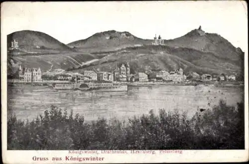 Ak Königswinter am Rhein, Drachenfels, Drachenburg, Hirschberg, Petersberg