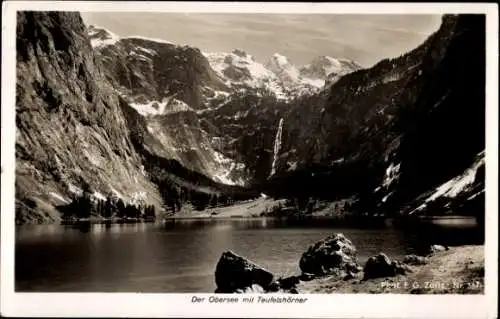 Ak Schönau am Königssee Oberbayern, Großes Teufelshorn, Obersee