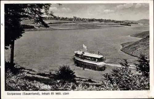 Ak Langscheid am Sorpesee Sundern im Sauerland, Panorama, Schiff