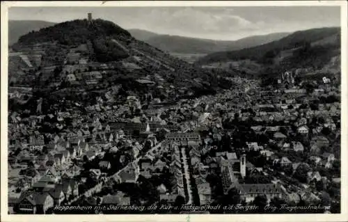 Ak Heppenheim an der Bergstraße, Totalansicht, Original-Fliegeraufnahme, Starkenburg