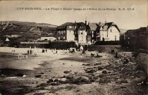 Ak Boulogne sur Mer Pas de Calais, Cap Gris Nez, La Plage a Maree basse, l'Hotel de la Sirene