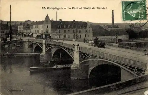 Ak Compiègne Oise, Brücke, Hotel de Flandre