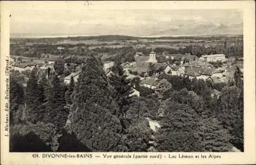 Ak Divonne les Bains Ain, Vue generale, Lac Leman, Alpes