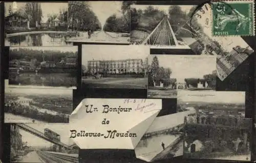 Ak Meudon Hauts de Seine, Eisenbahnbrücke, Park, Gesamtansicht, Ufer, Detailansichten