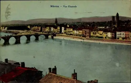 Ak Mâcon Saône-et-Loire, Vue Generale, Brücke