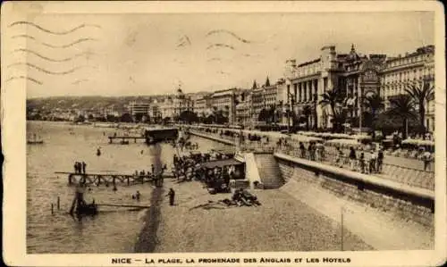 Ak Nice Nizza Alpes Maritimes, Strand, Promenade des Anglais, Hotels