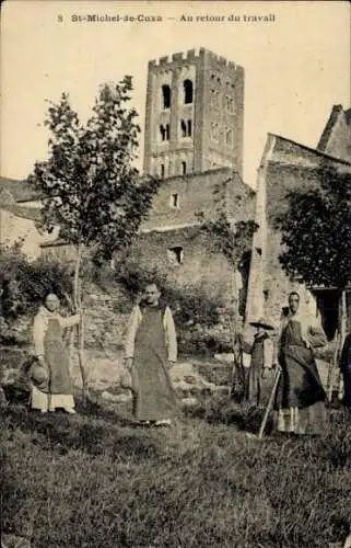 Ak Codalet Pyrénées Orientales, Abbaye Saint Michel de Cuxa, Au retour du travail, Turm