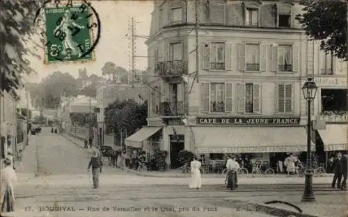 Ak Bougival Yvelines, Rue de Versailles und Quai, Café de la Jeune Frankreich