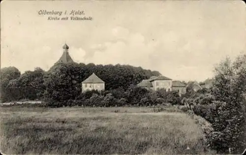 Ak Oldenburg in Holstein, Kirche mit Volksschule