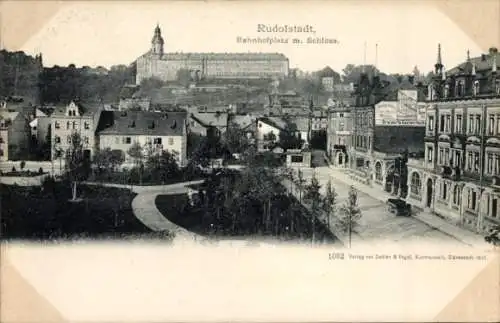 Ak Rudolstadt in Thüringen, Bahnhofplatz, Schloss