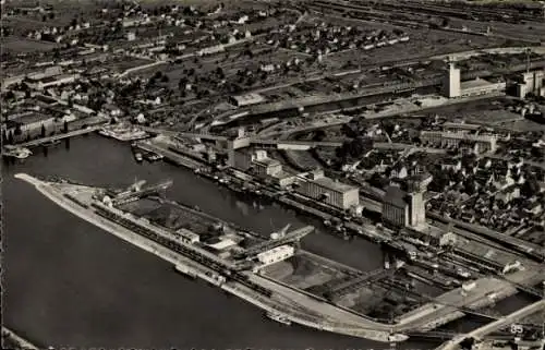 Ak Basel Stadt Schweiz, Rheinhafen, Fliegeraufnahme