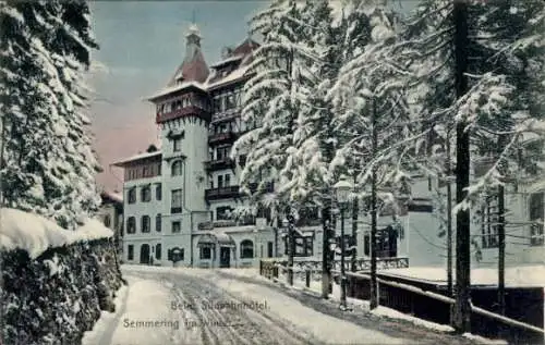 Ak Semmering in Niederösterreich, Beim Südbahnhotel, Winter