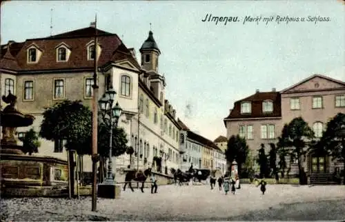 Ak Ilmenau in Thüringen, Markt mit Rathaus und Schloss