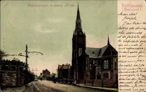 Ak Rotthausen Gelsenkirchen Westfalen, Schulzstraße, evangelische Kirche